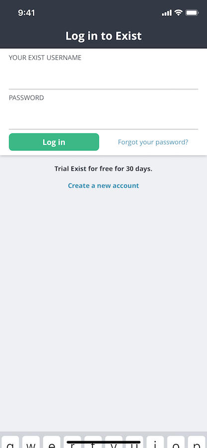 Exist log in screen